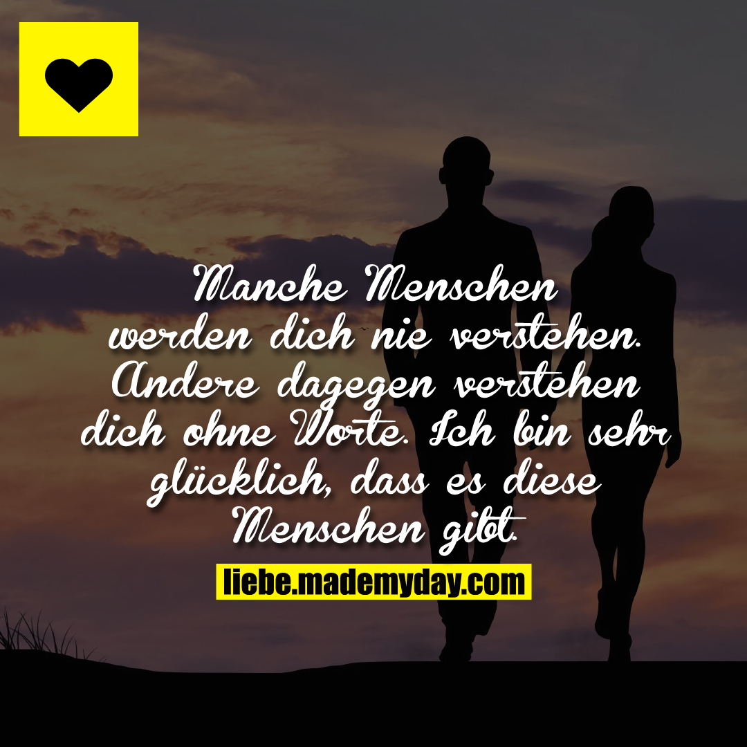 Manche Menschen werden dich nie verstehen. Andere dagegen verstehen dich ohne Worte. Ich bin sehr glücklich, dass es diese Menschen gibt.