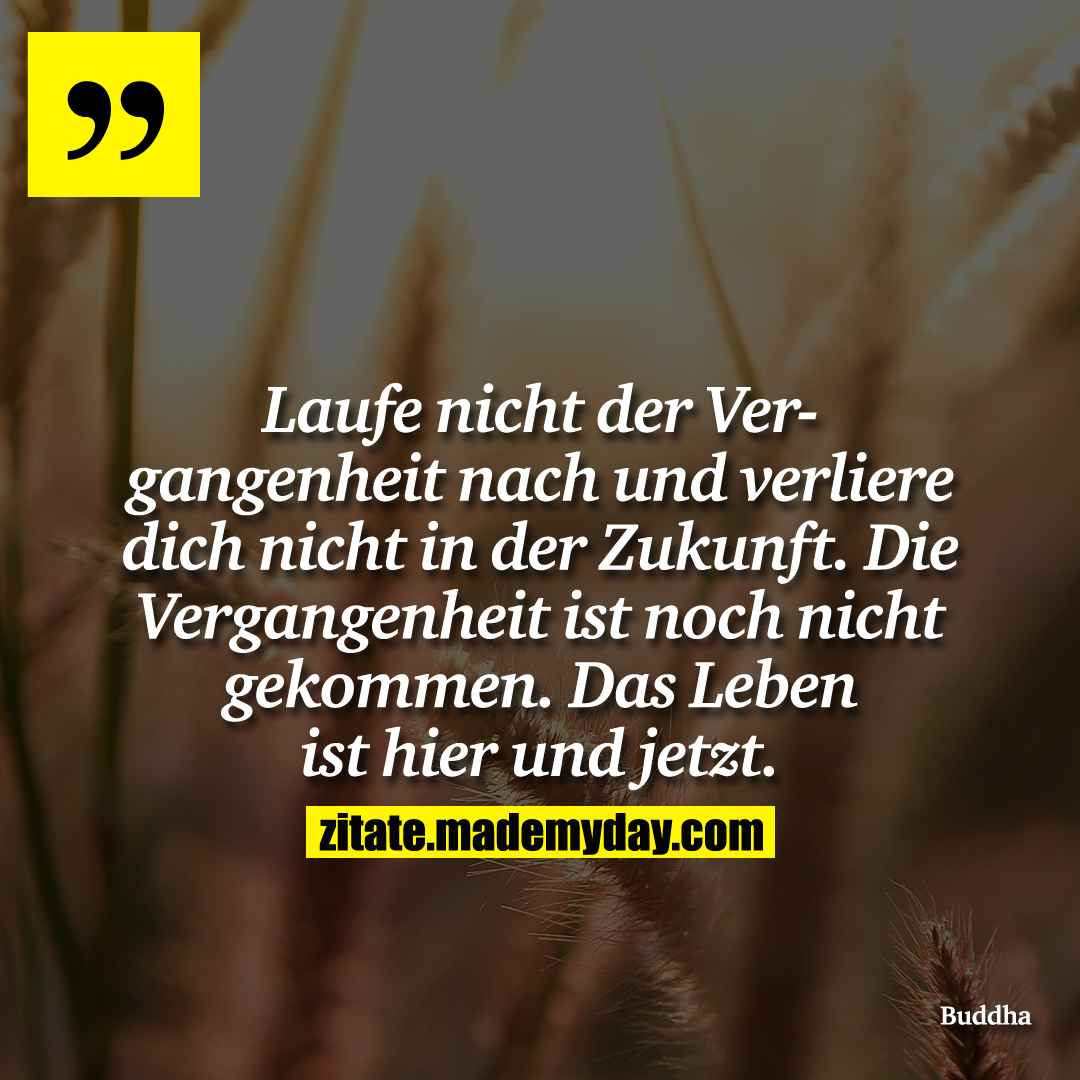 Laufe nicht der Vergangenheit nach und verliere dich nicht in der Zukunft. Die Vergangenheit ist noch nicht gekommen. Das Leben ist hier und jetzt.