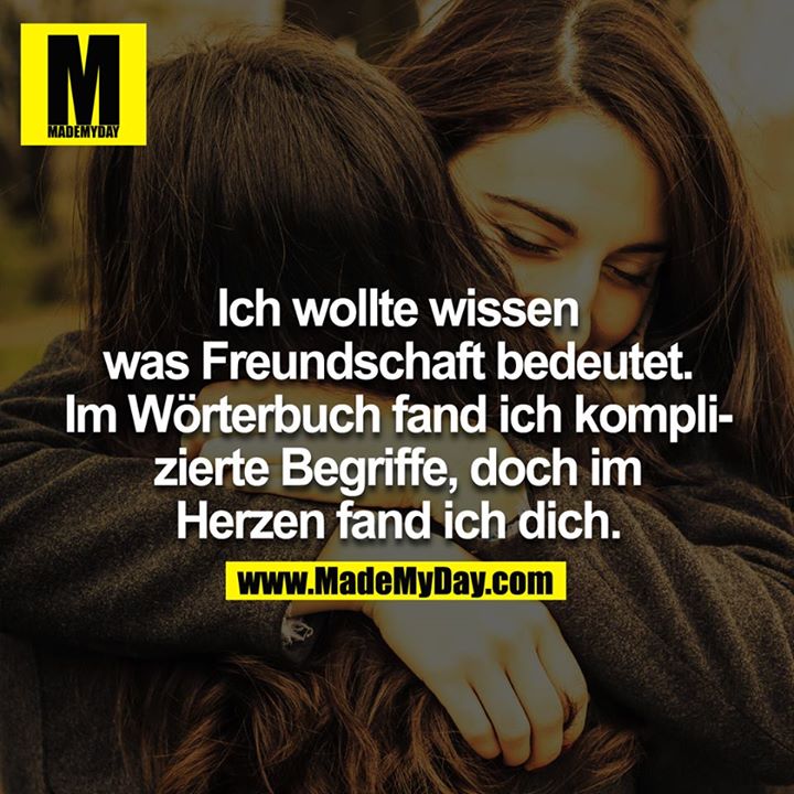 Ich wollte wissen was Freundschaft bedeutet, im Wörterbuch fand ich komplizierte Begriffe, doch im Herzen fand ich dich.<br />
