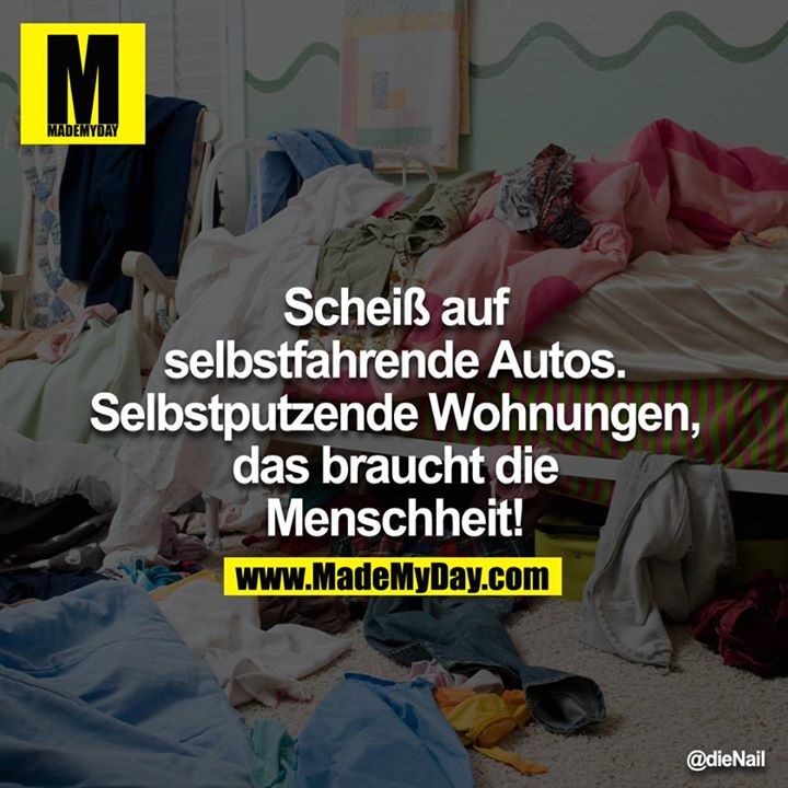 Scheiß auf selbstfahrende Autos. Selbstputzende Wohnungen, das braucht die Menschheit!<br />
