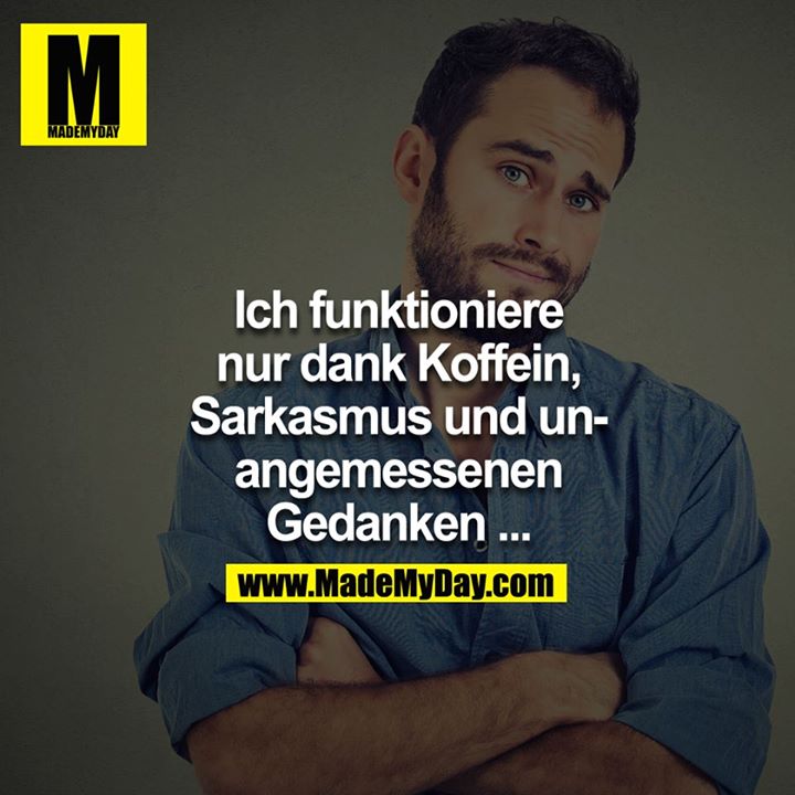 Ich funktioniere nur dank Koffein, Sarkasmus und unangemessenen Gedanken …<br />
