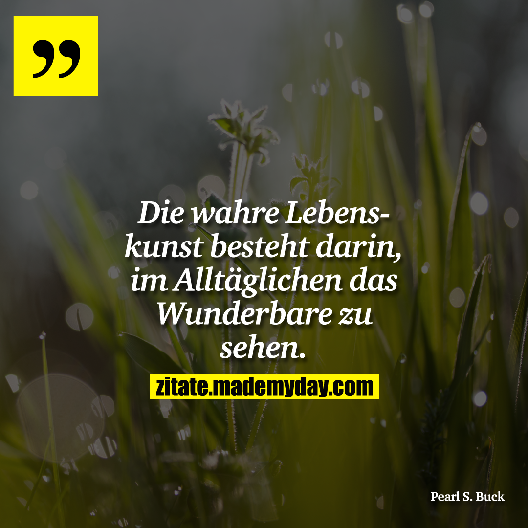 Die wahre Lebenskunst besteht darin, im Alltäglichen das Wunderbare zu sehen.