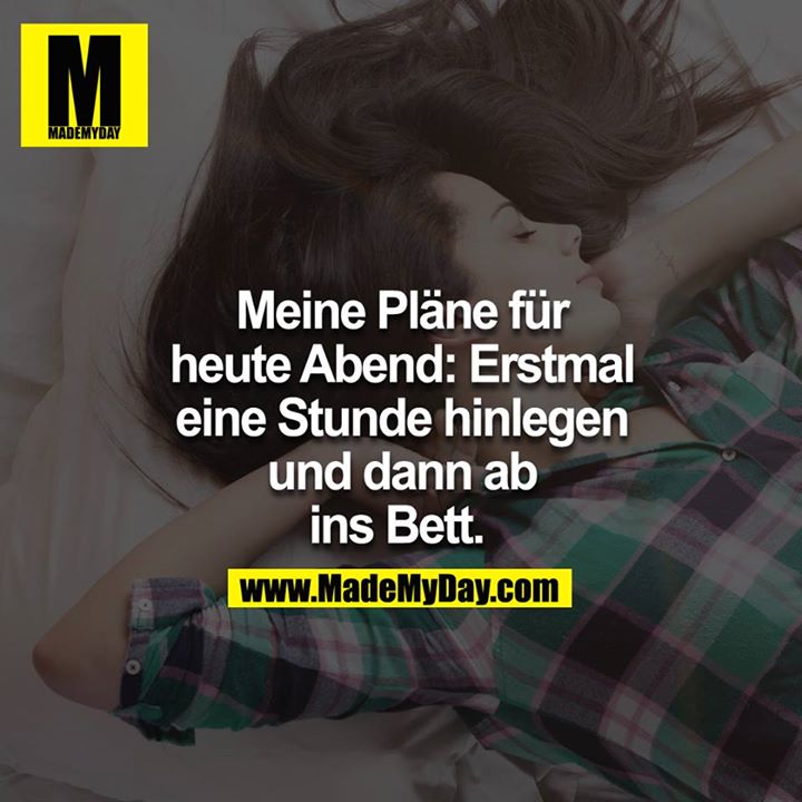 Meine Pläne für heute Abend: Erstmal eine Stunde hinlegen und dann ab ins Bett. 