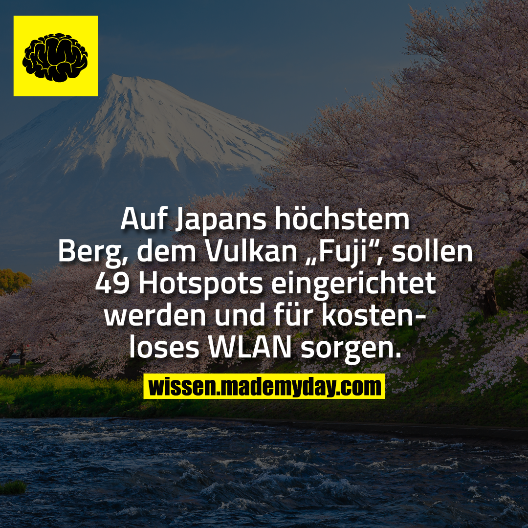 Auf Japans höchstem Berg, dem Vulkan „Fuji“, sollen 49 Hotspots eingerichtet werden und für kostenloses WLAN sorgen.