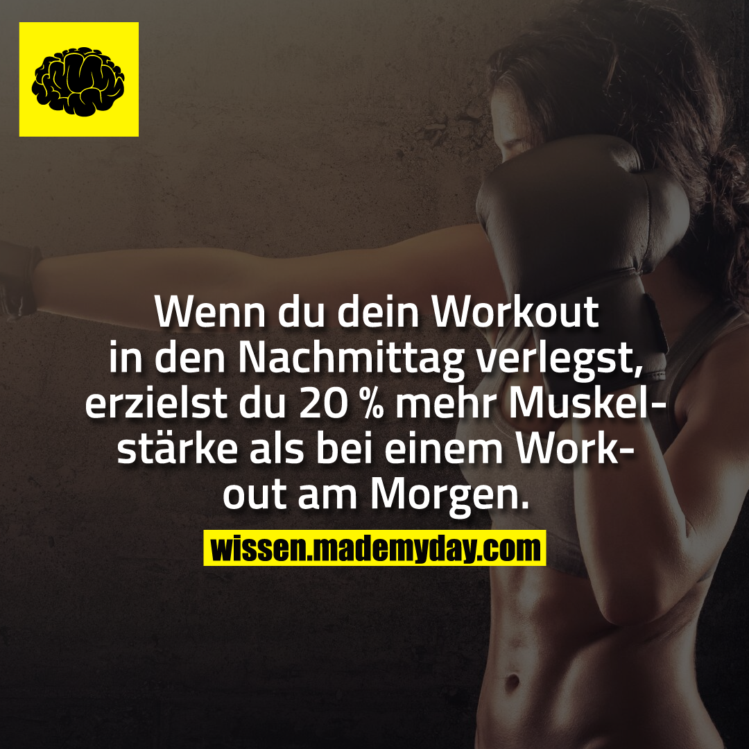 Wenn du dein Workout in den Nachmittag verlegst, erzielst du 20 % mehr Muskelstärke als bei einem Workout am Morgen.