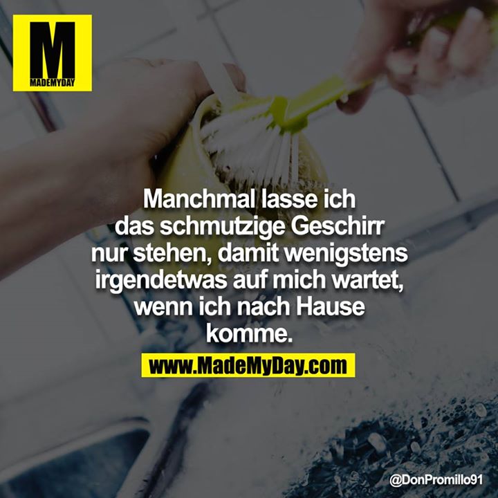 Manchmal lasse ich das schmutzige Geschirr nur stehen, damit wenigstens irgendetwas auf mich wartet, wenn ich nach Hause komme.<br />
