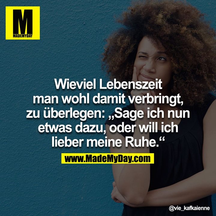 Wieviel Lebenszeit man wohl damit verbringt, zu überlegen 'Sage ich nun etwas dazu, oder will ich lieber meine Ruhe.'<br />
<br />
