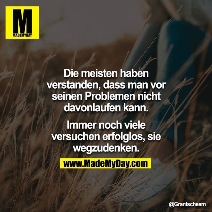 Die meisten haben verstanden, dass man vor seinen Problemen nicht davonlaufen kann.<br />
<br />
Immer noch viele versuchen erfolglos, sie wegzudenken.<br />
<br />
