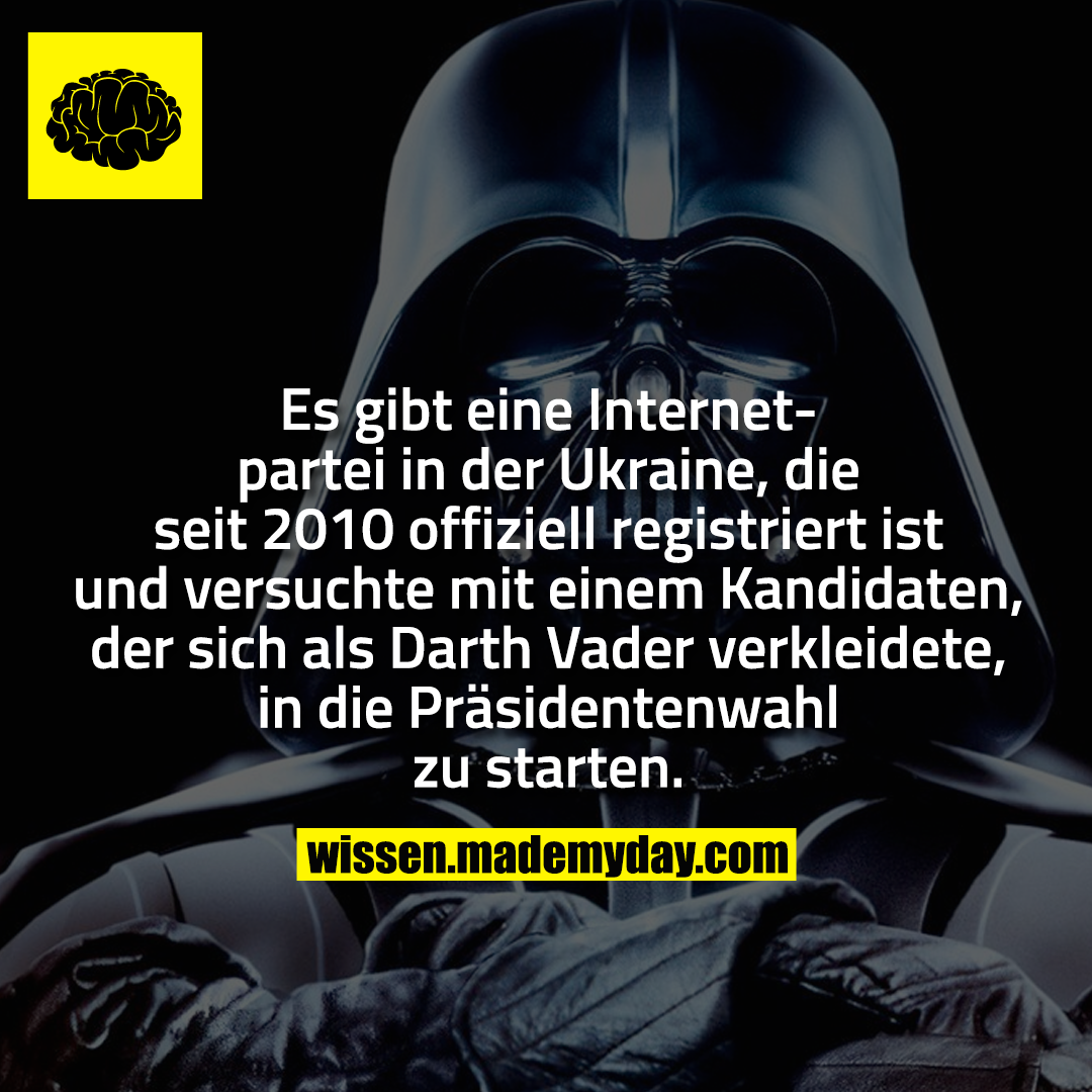 Es gibt eine Internetpartei in der Ukraine, die seit 2010 offiziell registriert ist und versuchte mit einem Kandidaten, der sich als Darth Vader verkleidete, in die Präsidentenwahl zu starten.