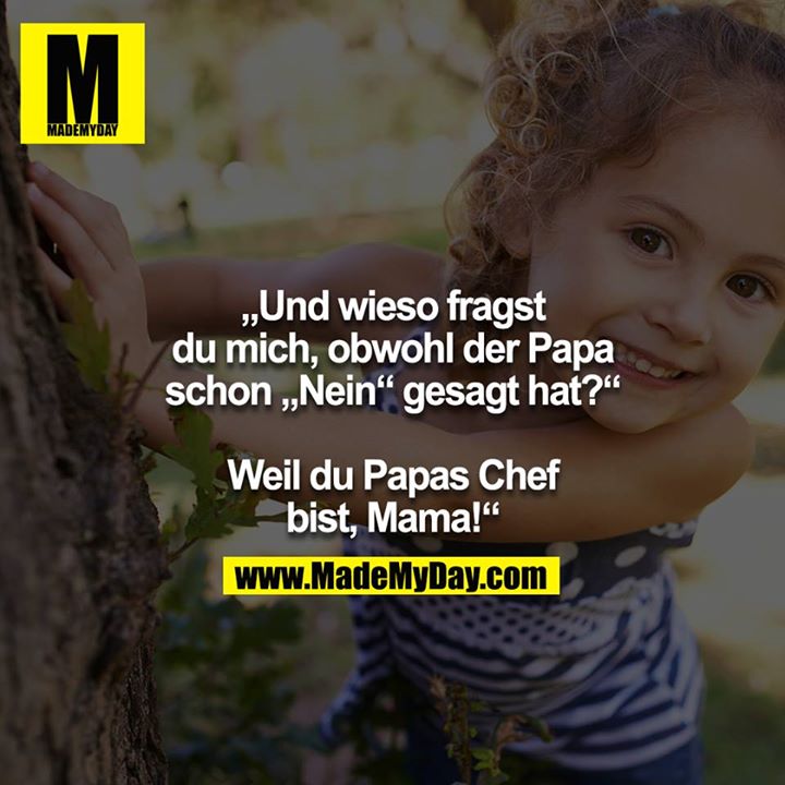 "Und wieso fragst du mich, obwohl der Papa schon 'Nein' gesagt hat?" - "Weil du Papa´s Chef bist, Mama!" <br />
