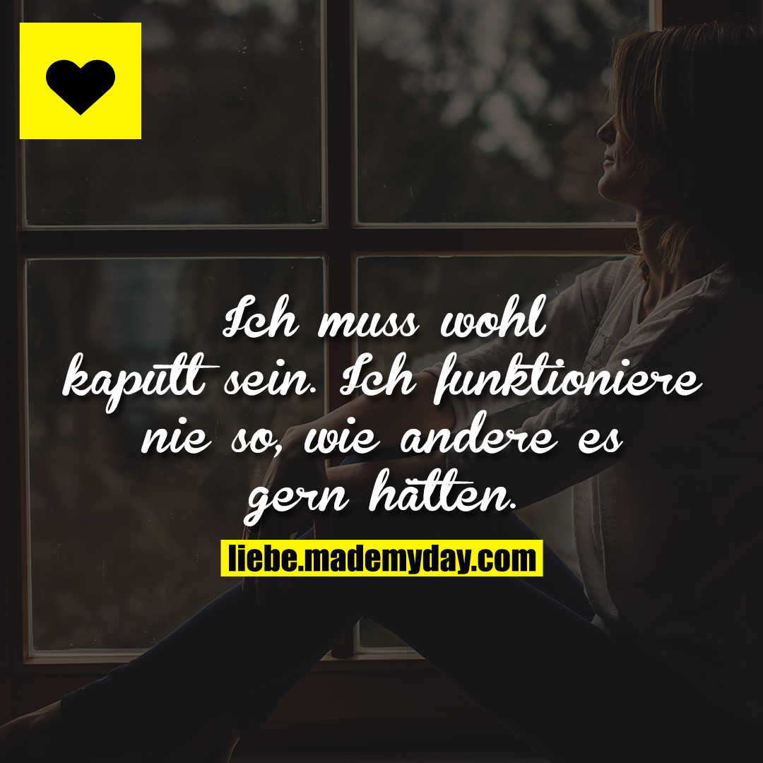 Ich muss wohl kaputt sein. Ich funktioniere nie so, wie andere es gern hätten.