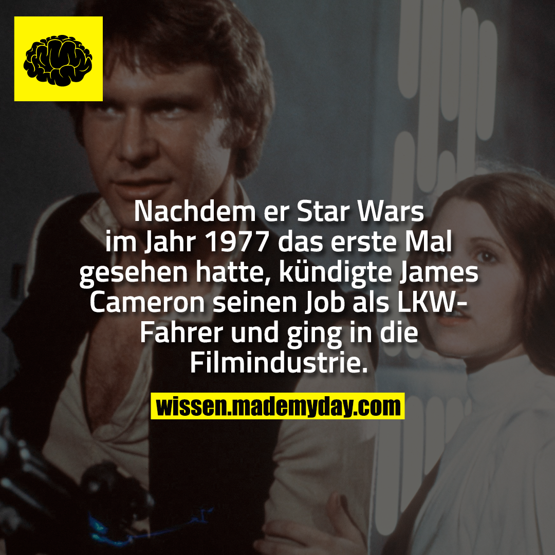 Nachdem er Star Wars im Jahr 1977 das erste Mal gesehen hatte, kündigte James Cameron seinen Job als LKW-Fahrer und ging in die Filmindustrie.