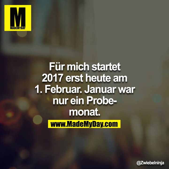 Für mich startet 2017 erst heute am 1. Februar. Januar war nur ein Probemonat.