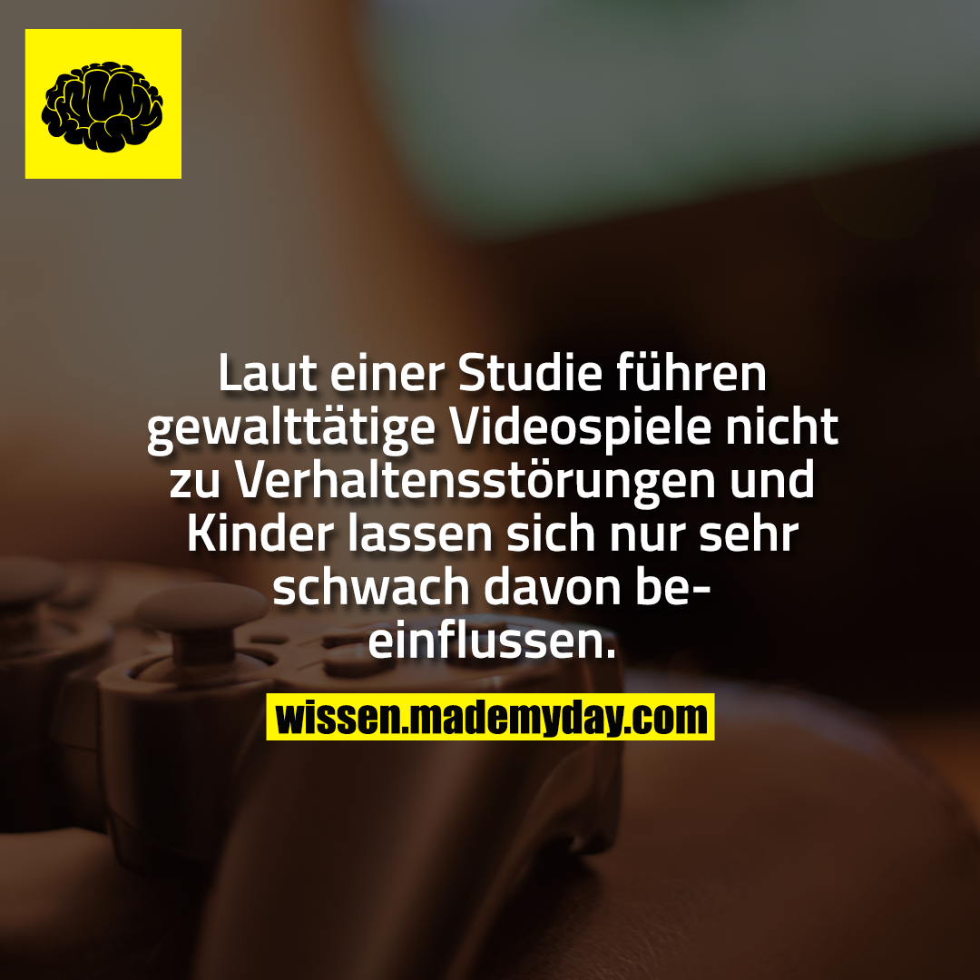 Laut einer Studie führen gewalttätige Videospiele nicht zu Verhaltensstörungen und Kinder lassen sich nur sehr schwach davon beeinflussen.