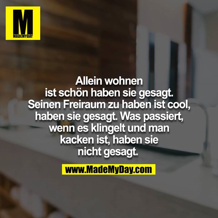 Allein wohnen ist schön haben sie gesagt. Seinen Freiraum zu haben ist cool, haben sie gesagt. Was passiert, wenn es klingelt und man kacken ist, haben sie nicht gesagt.