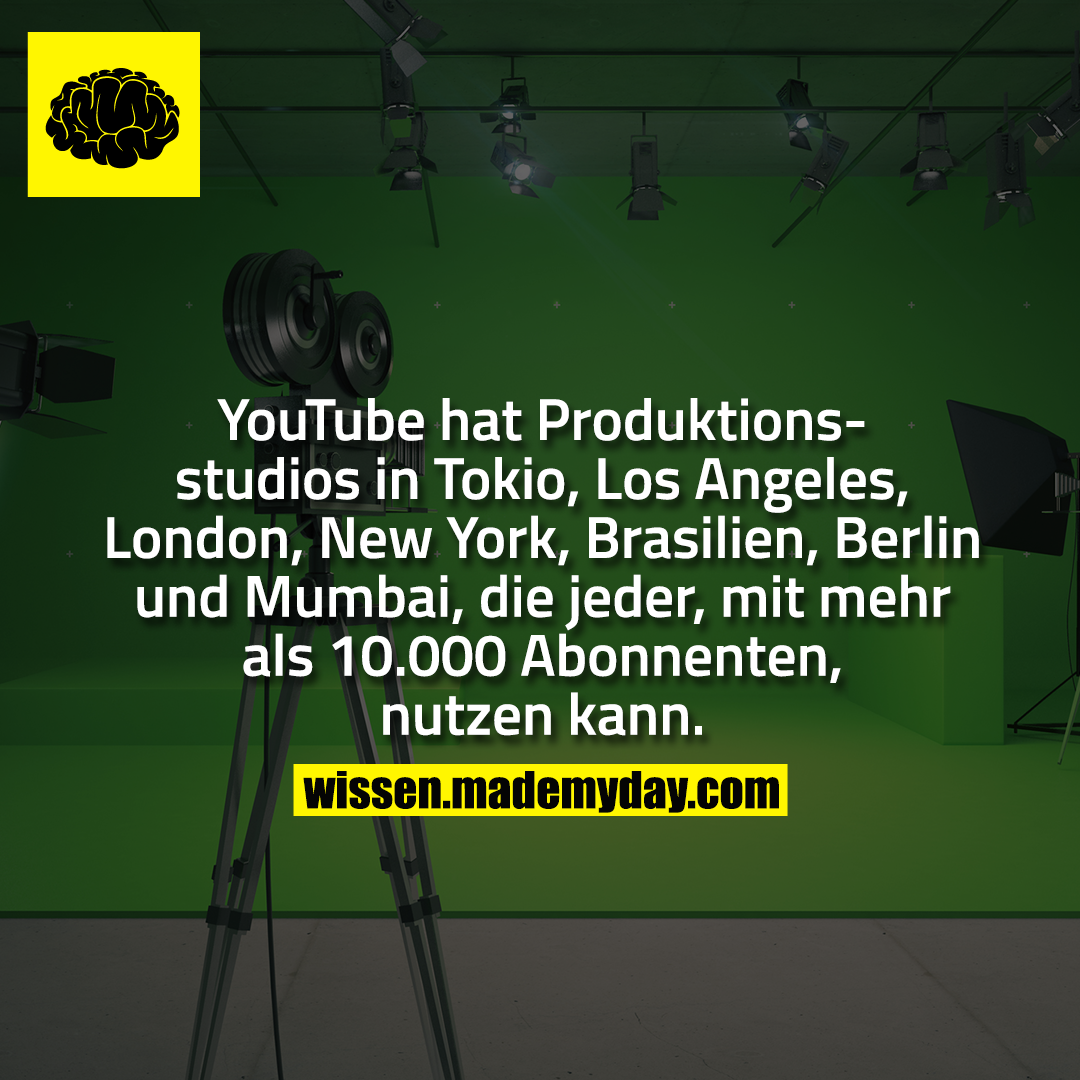 YouTube hat Produktionsstudios in Tokio, Los Angeles, London, New York, Brasilien, Berlin und Mumbai, die jeder, mit mehr als 10.000 Abonnenten, nutzen kann.