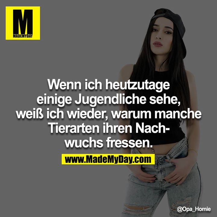 Wenn ich heutzutage einige Jugendliche sehe, weiß ich wieder, warum manche Tierarten ihren Nachwuchs fressen.