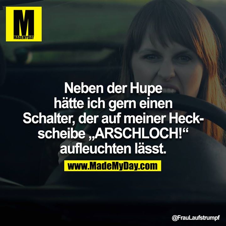 Neben der Hupe hätte ich gern einen Schalter, der auf meiner Heckscheibe „ARSCHLOCH!“ aufleuchten lässt.