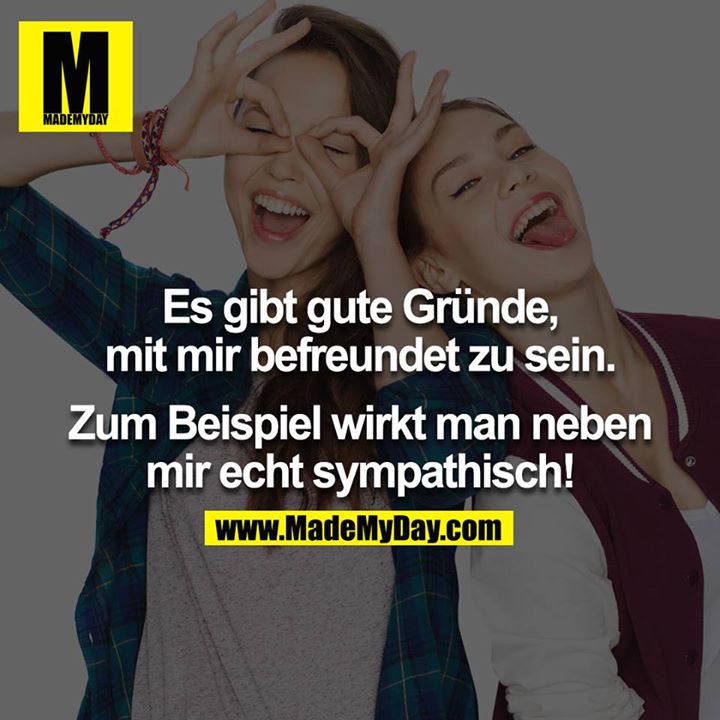 Es gibt gute Gründe, mit mir befreundet zu sein.<br />
Zum Beispiel wirkt man neben mir echt sympathisch!