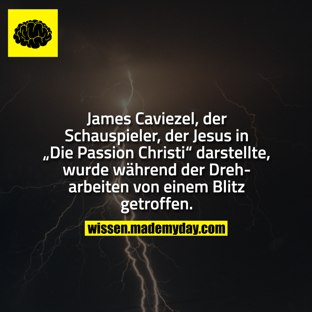 James Caviezel, der Schauspieler, der Jesus in „Die Passion Christi“ darstellte, wurde während der Dreharbeiten von einem Blitz getroffen.