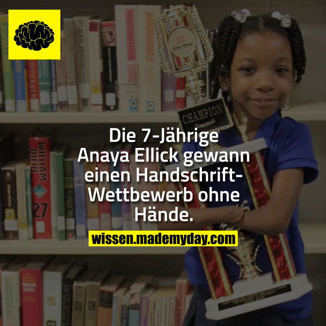 Die 7-Jährige Anaya Ellick gewann einen Handschrift-Wettbewerb ohne Hände.