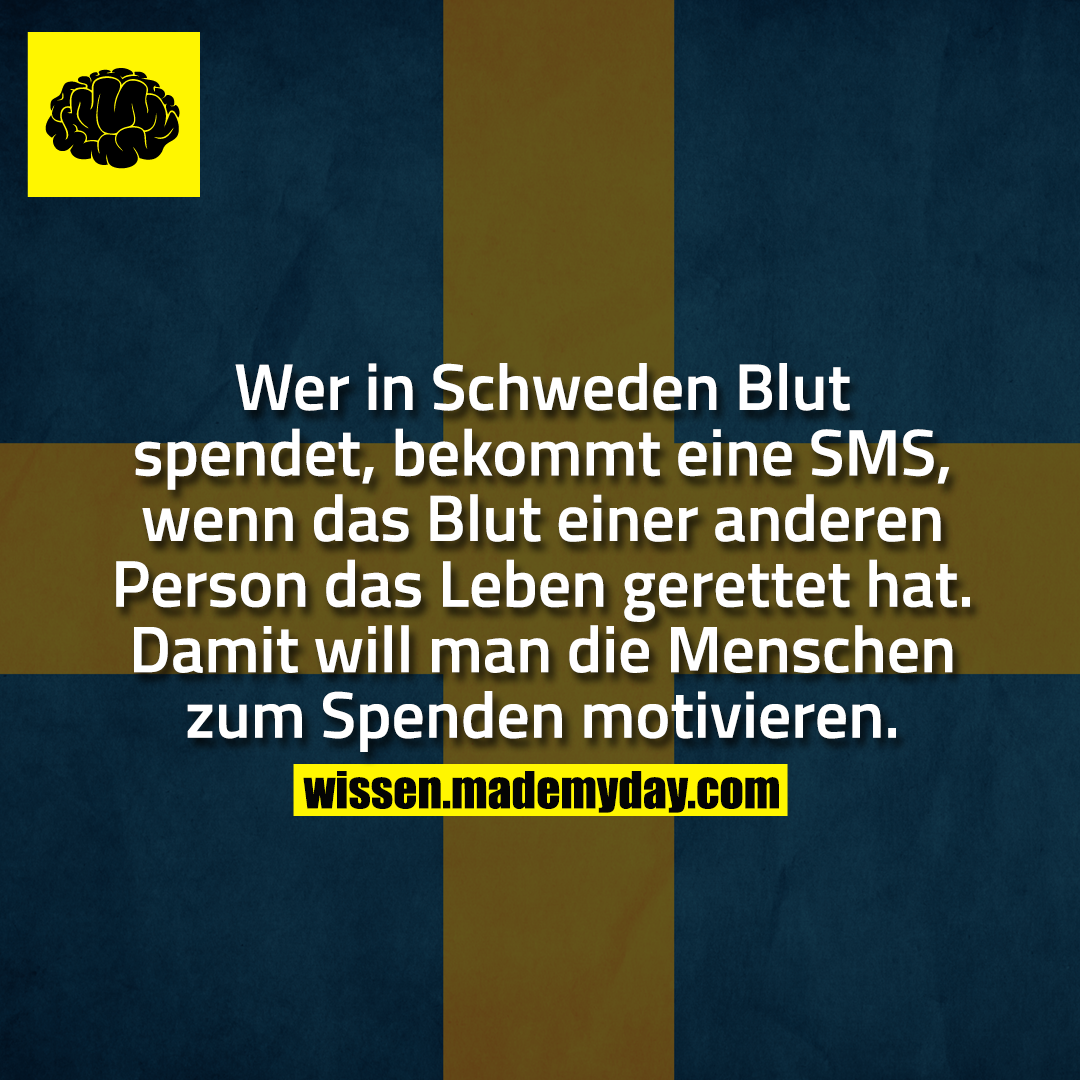 Wer in Schweden Blut spendet, bekommt eine SMS, wenn das Blut einer anderen Person das Leben gerettet hat. Damit will man die Menschen zum Spenden motivieren.