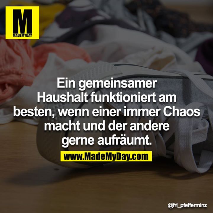 Ein gemeinsamer Haushalt funktioniert am besten, wenn einer immer Chaos macht und der andere gerne aufräumt.