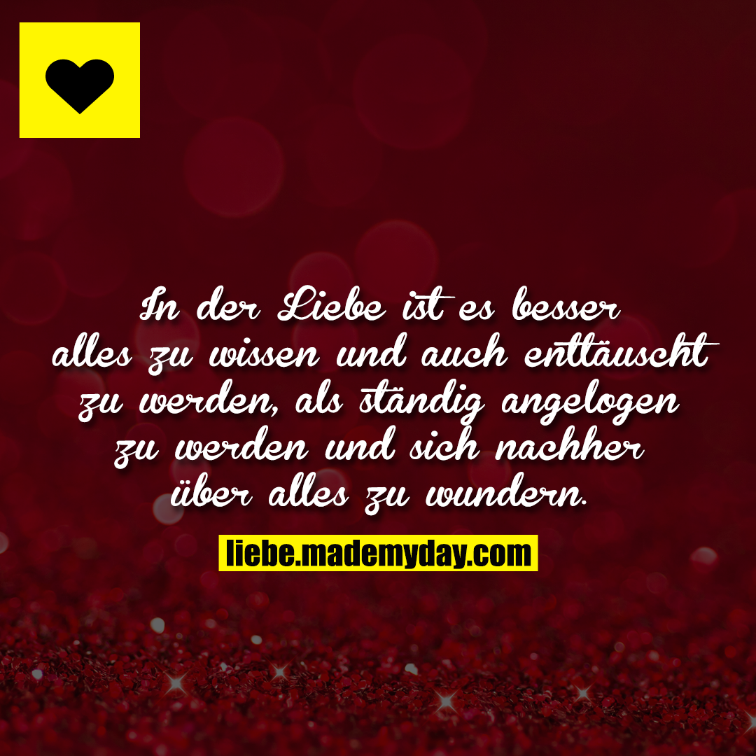 In der Liebe ist es besser alles zu wissen und auch enttäuscht zu werden, als ständig angelogen zu werden und sich nachher über alles zu wundern.