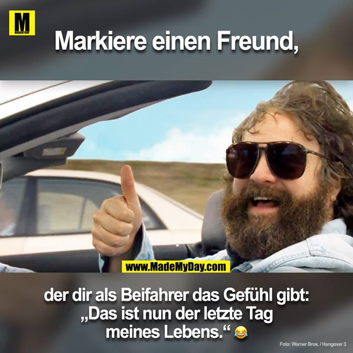 Markiere einen Freund, der dir als Beifahrer das Gefühl gibt:<br />
„Das ist nun der letzte Tag meines Lebens.“ ?