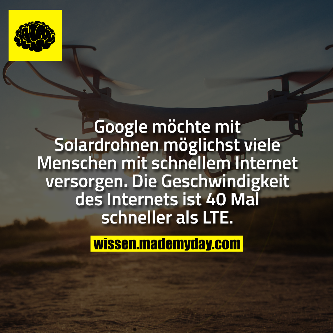 Google möchte mit Solardrohnen möglichst viele Menschen mit schnellem Internet versorgen. Die Geschwindigkeit des Internets ist 40 Mal schneller als LTE.