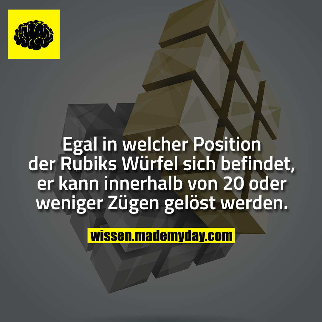 Egal in welcher Position der Rubiks Würfel sich befindet, er kann innerhalb von 20 oder weniger Zügen gelöst werden.