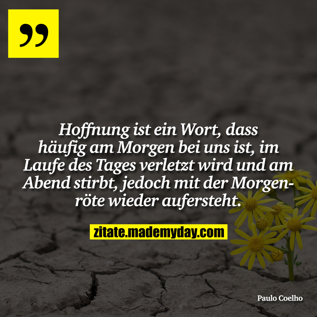 Hoffnung ist ein Wort, dass häufig am Morgen bei uns ist, im Laufe des Tages verletzt wird und am Abend stirbt, jedoch mit der Morgenröte wieder aufersteht.