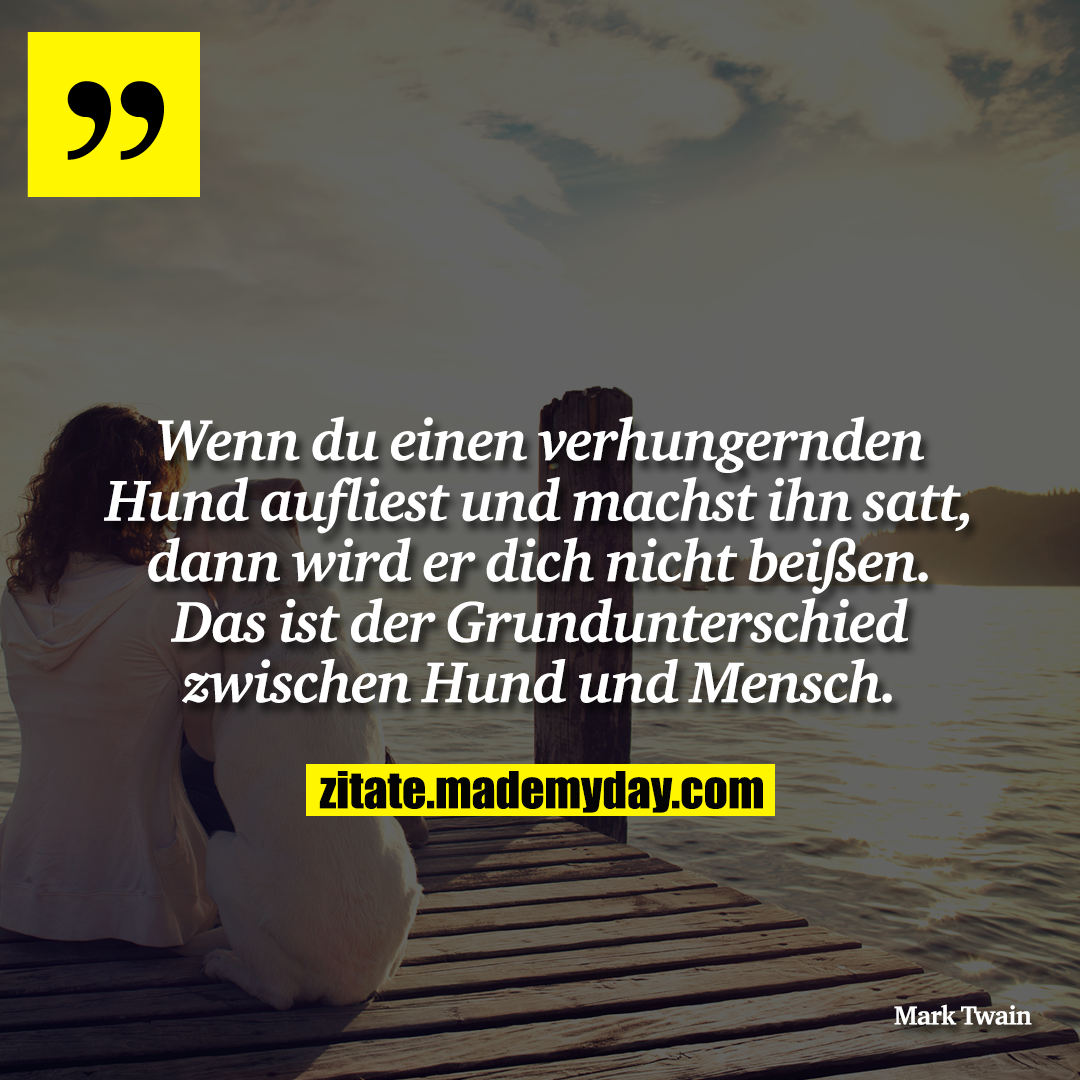 Wenn du einen verhungernden Hund aufliest und machst ihn satt, dann wird er dich nicht beißen. Das ist der Grundunterschied zwischen Hund und Mensch.