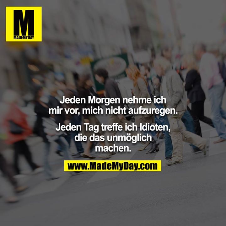 Jeden Morgen nehme ich mir vor, mich nicht aufzuregen.<br />
Jeden Tag treffe ich Idioten, die das unmöglich machen.