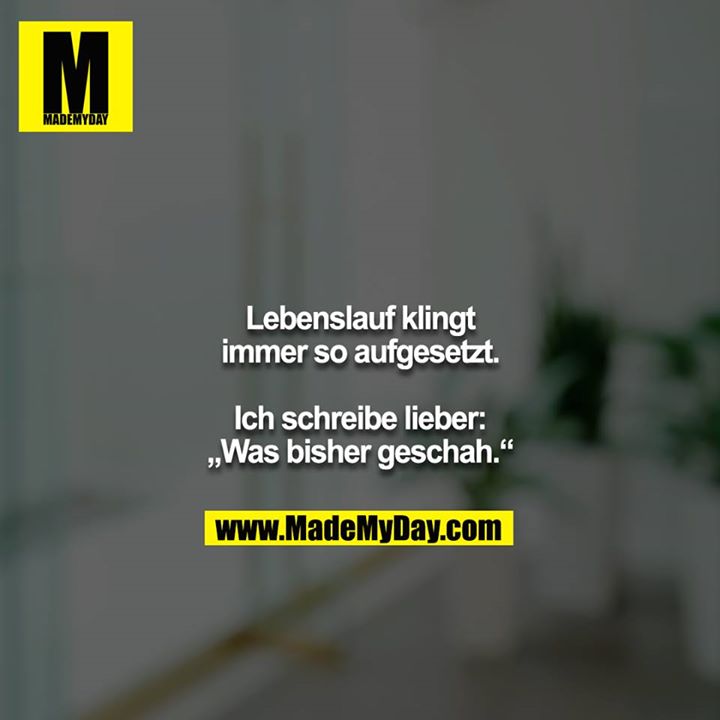 Lebenslauf klingt immer so aufgesetzt.<br />
<br />
Ich schreibe lieber: „Was bisher geschah.“