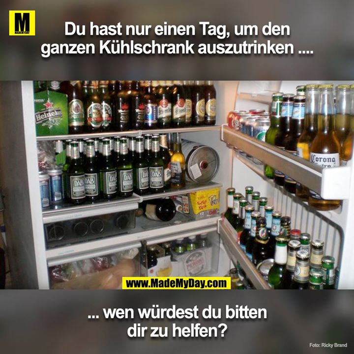 Du hast nur einen Tag um den ganzen Kühlschrank auszutrinken ....<br />
... wen würdest du bitten dir zu helfen.