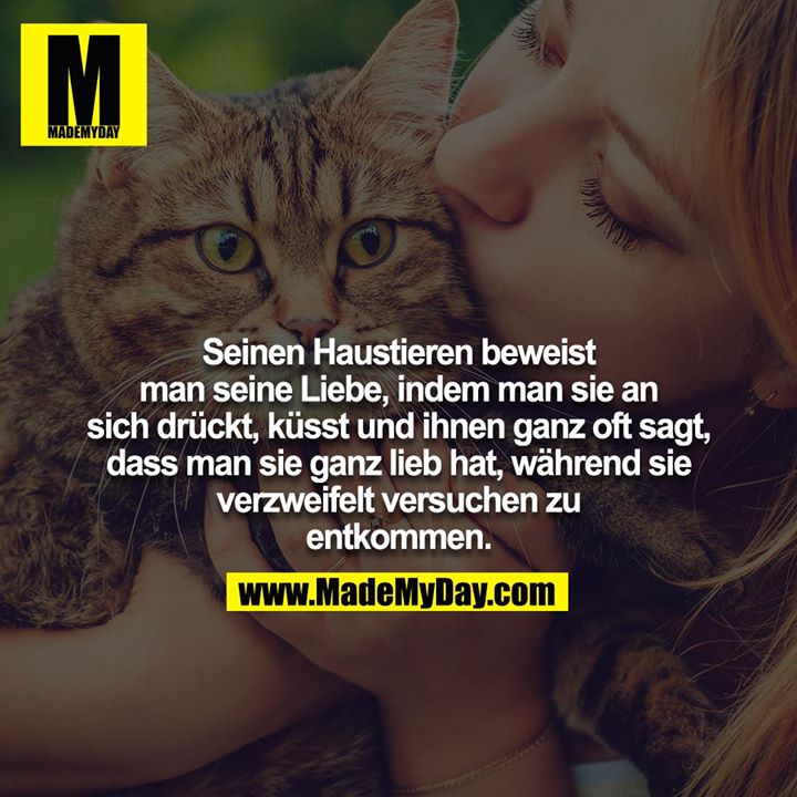 Seinen Haustieren beweist man seine Liebe, indem man sie an<br />
sich drückt, küsst und ihnen ganz oft sagt, dass man sie ganz lieb hat, während sie verzweifelt versuchen zu entkommen.