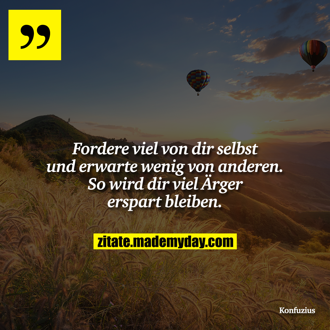 Fordere viel von dir selbst und erwarte wenig von anderen. So wird dir viel Ärger erspart bleiben.