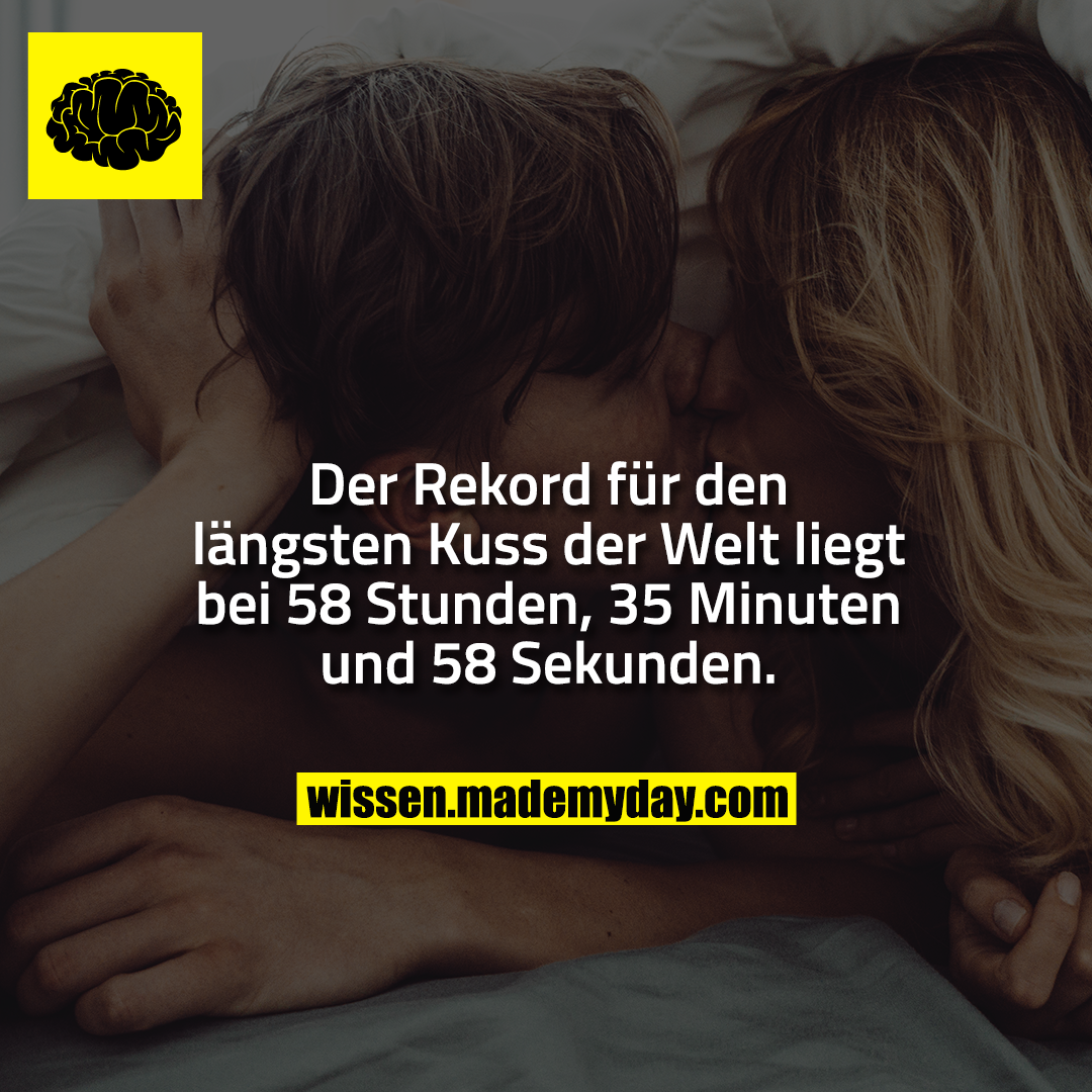 Der Rekord für den längsten Kuss der Welt liegt bei 58 Stunden, 35 Minuten und 58 Sekunden.
