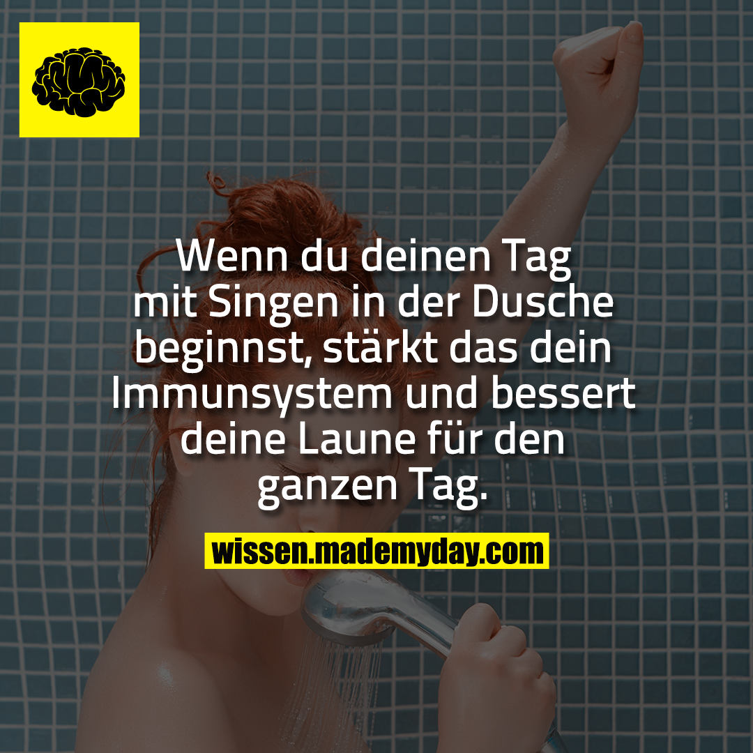 Wenn du deinen Tag mit Singen in der Dusche beginnst, stärkt das dein Immunsystem und bessert deine Laune für den ganzen Tag. 