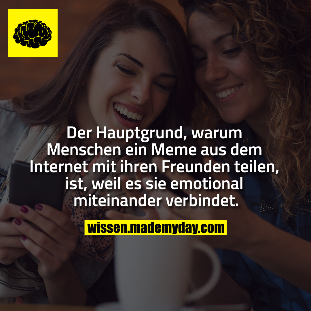 Der Hauptgrund, warum Menschen ein Meme aus dem Internet mit ihren Freunden teilen, ist, weil es sie emotional miteinander verbindet. 