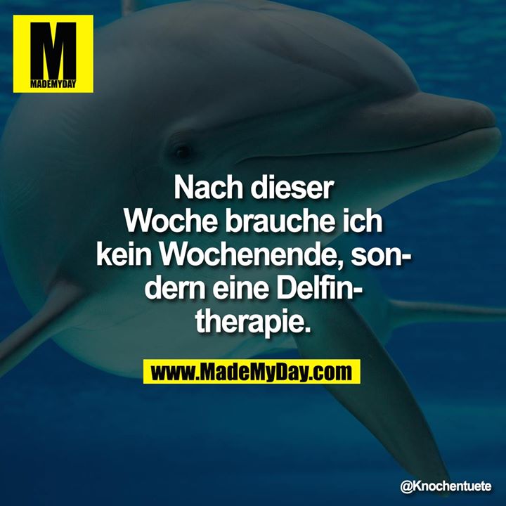 Nach dieser<br />
Woche brauche ich<br />
kein Wochenende, son-<br />
dern eine Delfin-<br />
therapie.