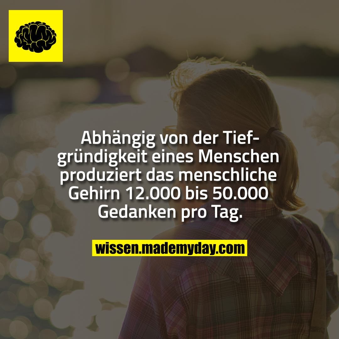 Abhängig von der Tiefgründigkeit eines Menschen produziert das menschliche Gehirn 12.000 bis 50.000 Gedanken pro Tag.