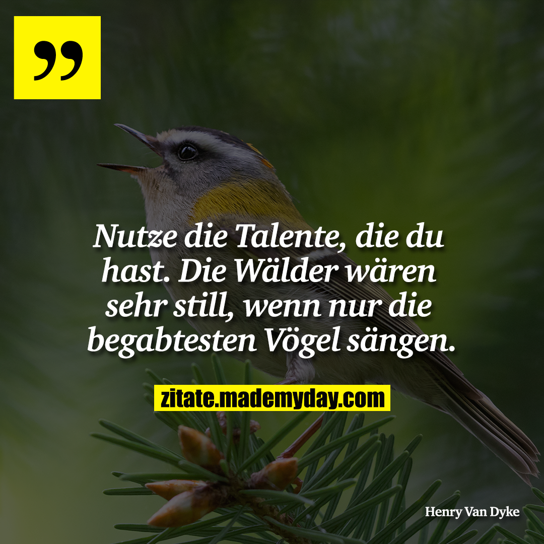 Nutze die Talente, die du hast. Die Wälder wären sehr still, wenn nur die begabtesten Vögel sängen.