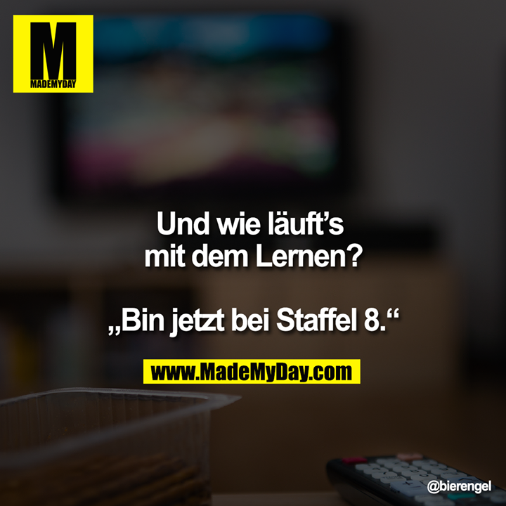 Und wie läuft`s mit dem Lernen?<br />
<br />
"Bin jetzt bei Staffel 8."