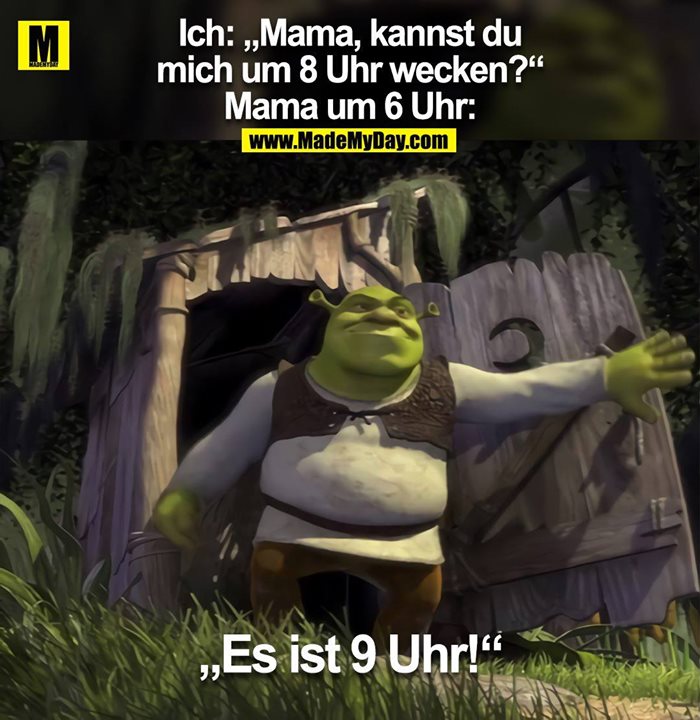 Ich: „Mama, kannst du<br />
mich um 8 Uhr wecken?“<br />
Mama um 6 Uhr:<br />
„Es ist 9 Uhr!“