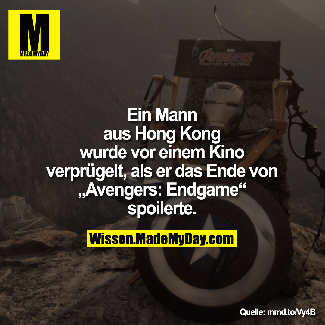 Ein Mann aus Hong Kong wurde vor einem Kino verprügelt, als er das Ende von „Avengers: Endgame“ spoilerte.
