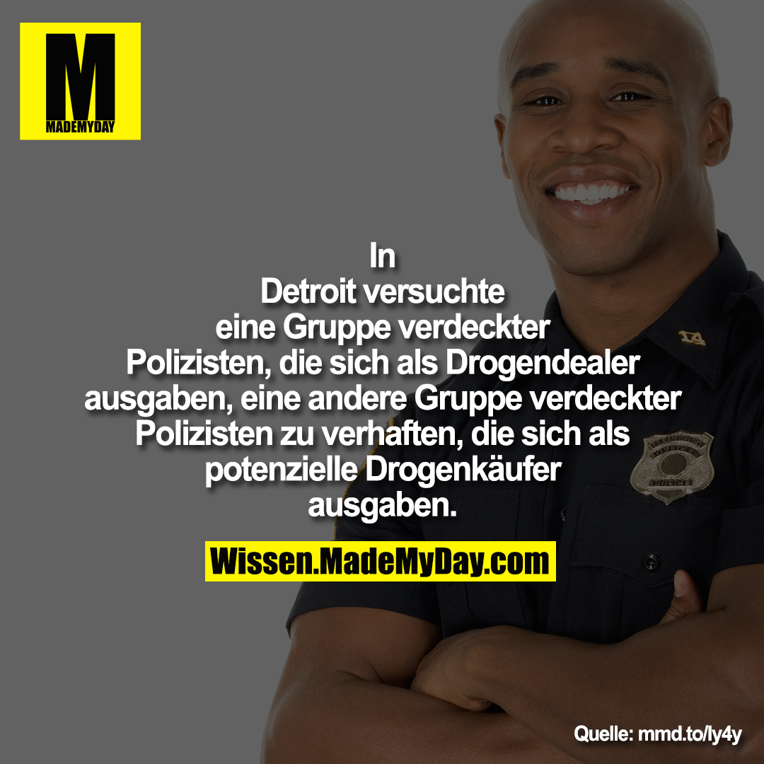 In Detroit versuchte eine Gruppe verdeckter Polizisten, die sich als Drogendealer ausgaben, eine andere Gruppe verdeckter Polizisten zu verhaften, die sich als potenzielle Drogenkäufer ausgaben.