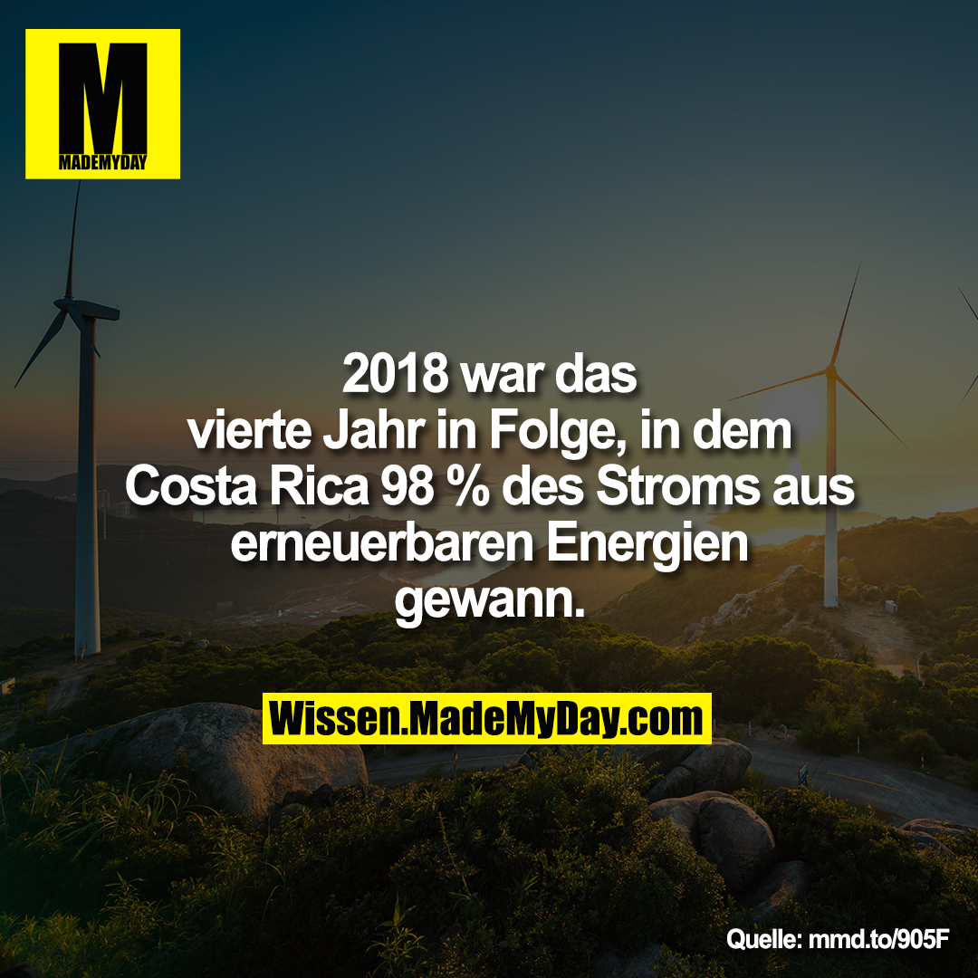 2018 war das vierte Jahr in Folge, in dem Rica 98 % des Stroms aus erneuerbaren Energien gewann.