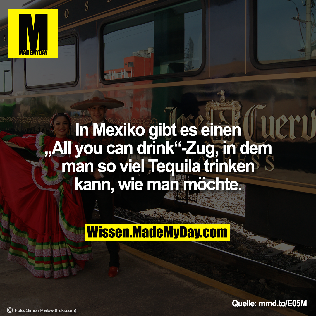 In Mexiko gibt es einen „All you can drink“-Zug, in dem man so viel Tequila trinken kann, wie man möchte.
